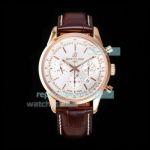 Swiss Replica Breitling Transocean Chronograph Watch Rose Gold Case Silver Dial 43MM